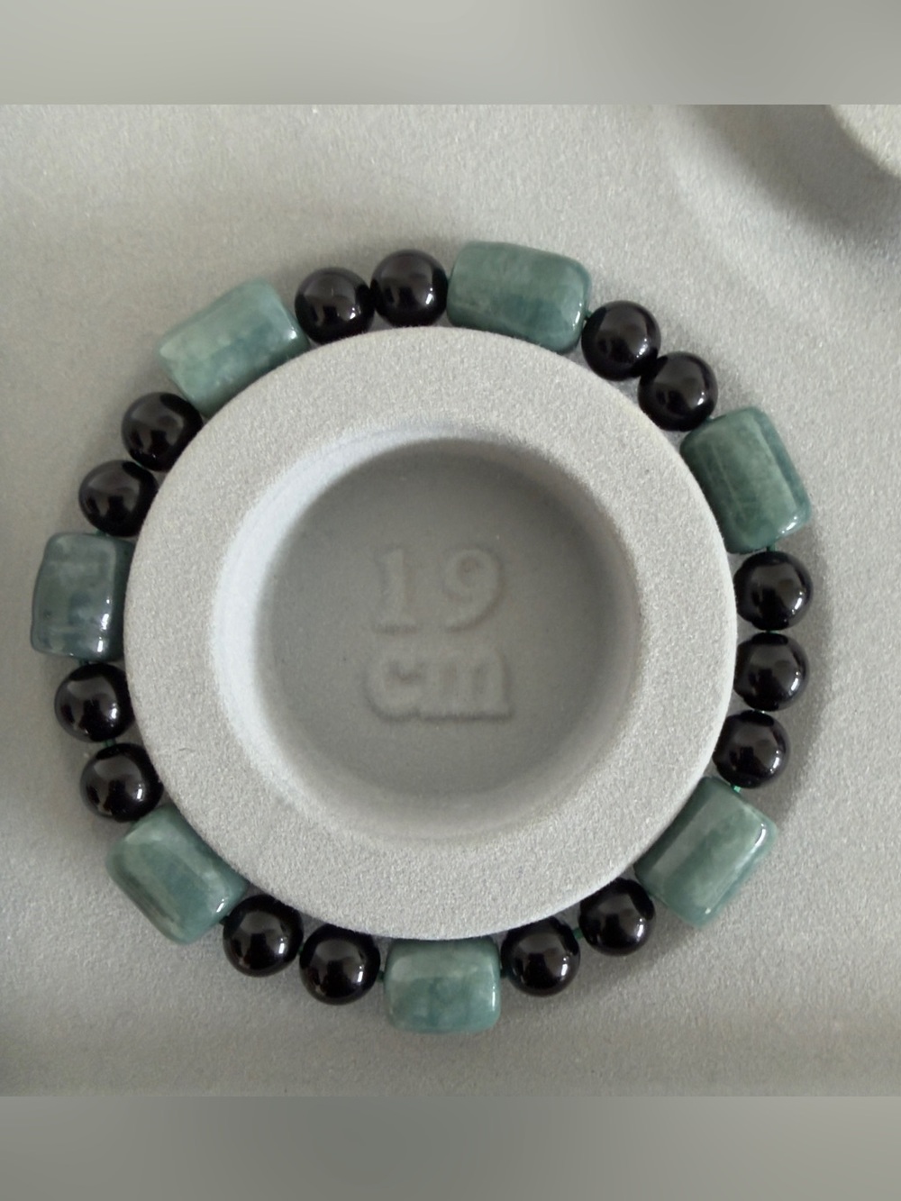 Blue Water Jade Barrel and Black Obsidian Bead Stretchable Bracelet